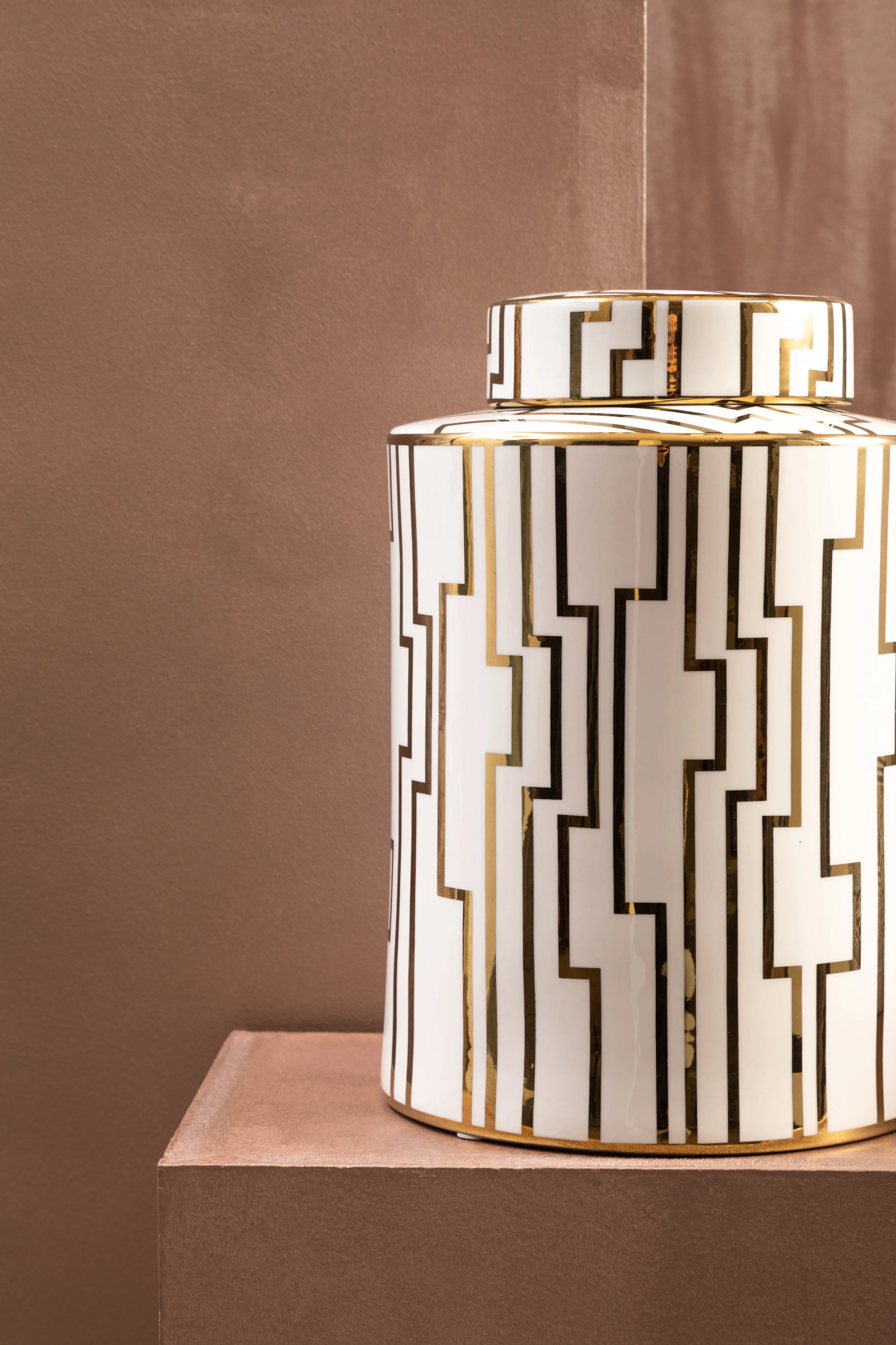 Remy Art Deco White & Gold Ceramic Jar | Large